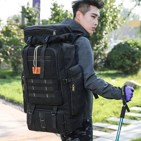 80L Large Capacity Backpack & nbsp; Hiking Bag Military Waterproof Vintage Khaki Forest Green