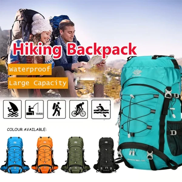 60L Large Capacity Waterproof Hiking Camping Backpack Orange