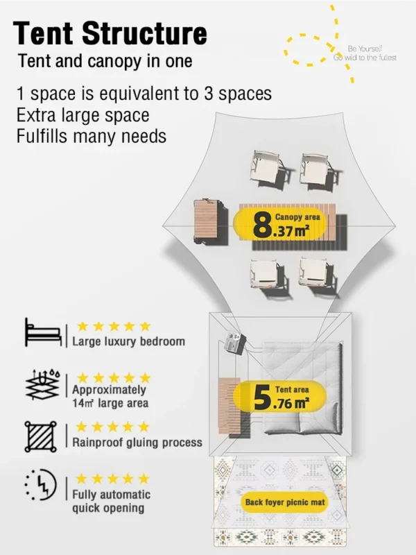 Automatic Tent 5-8 People 2 Doors with canopy
