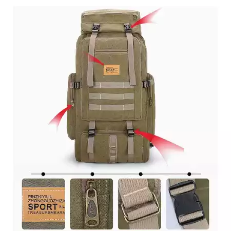 80L Large Capacity Backpack & nbsp; Hiking Bag Military Waterproof Vintage Khaki Forest Green