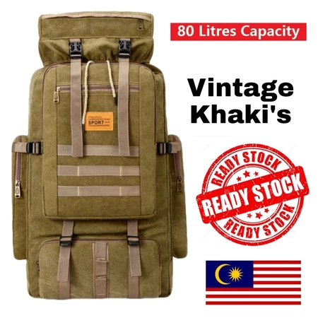 80L Large Capacity Backpack & nbsp; Hiking Bag Military Waterproof Vintage Khaki