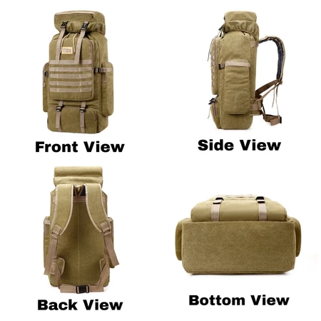 80L Large Capacity Backpack & nbsp; Hiking Bag Military Waterproof Vintage Khaki Forest Green