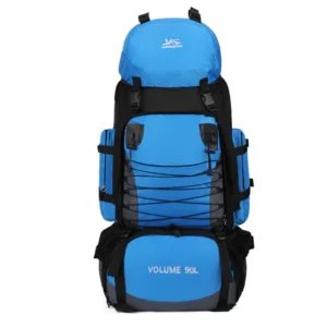90L Waterproof Hiking Camping Backpack Trekking Bag Rucksack Large Sky Blue