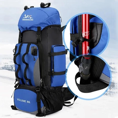 90L Waterproof Hiking Camping Backpack Trekking Bag Rucksack Large Dark Blue
