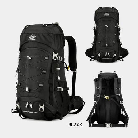 60L Large Capacity Waterproof Hiking Camping Backpack Black